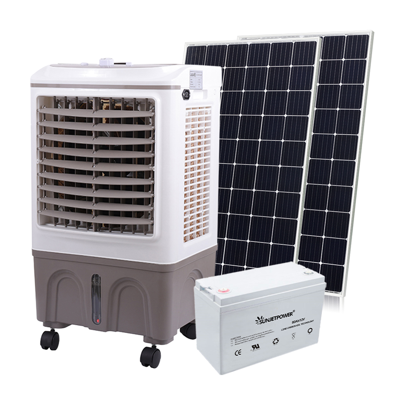 Ventilateurs solaires portatifs à faible bruit de refroidisseur d'air de C.C avec la batterie et les panneaux solaires